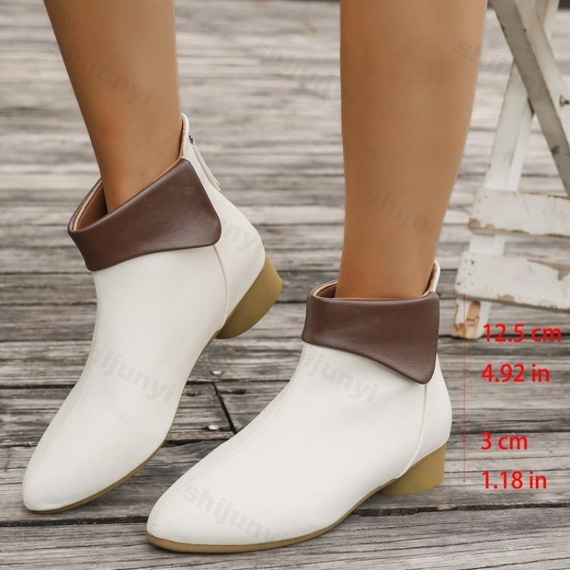 Fashion Women Ankle Boots 2025 Autumn New Low Heel Fashion Soft Leather Matching Color Short Boots Retro Back Zipper Design Office Boots