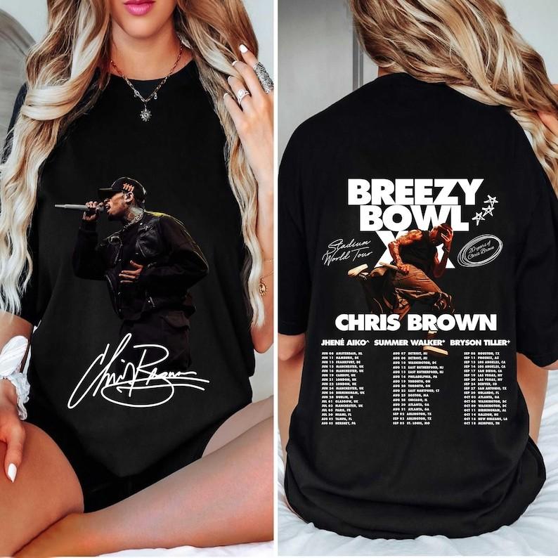 

Chris Brown Breezy Bowl XX Tour 2 sided Black T shirt vtg Unisex NH22242 Unisex T-Shirt S