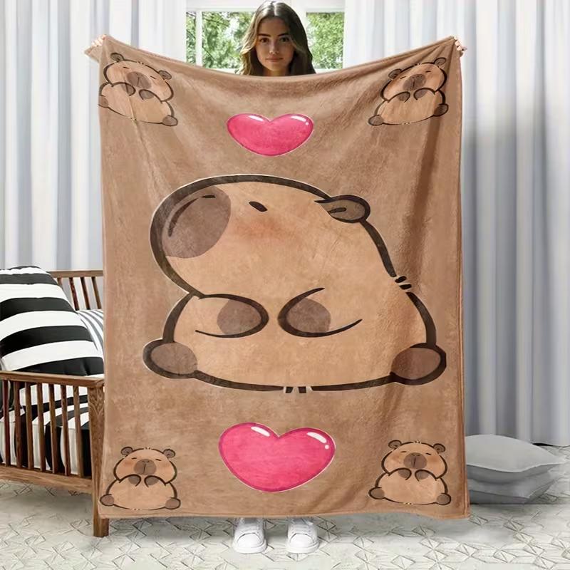 Warm Capybara Family Theme Flannel Blanket, Comfortable and Lightweight Multi-purpose Blanket for Sofa Birthday Gift Blanket