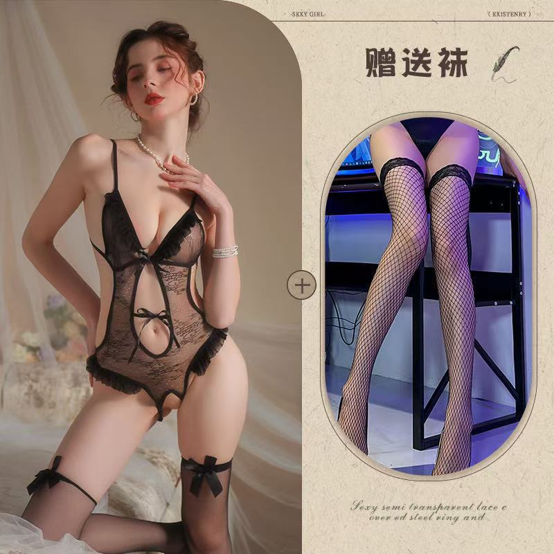 Sexy Suspender Lace Seduction Onesie Women's Hot Open Uniform Passion Pajamas