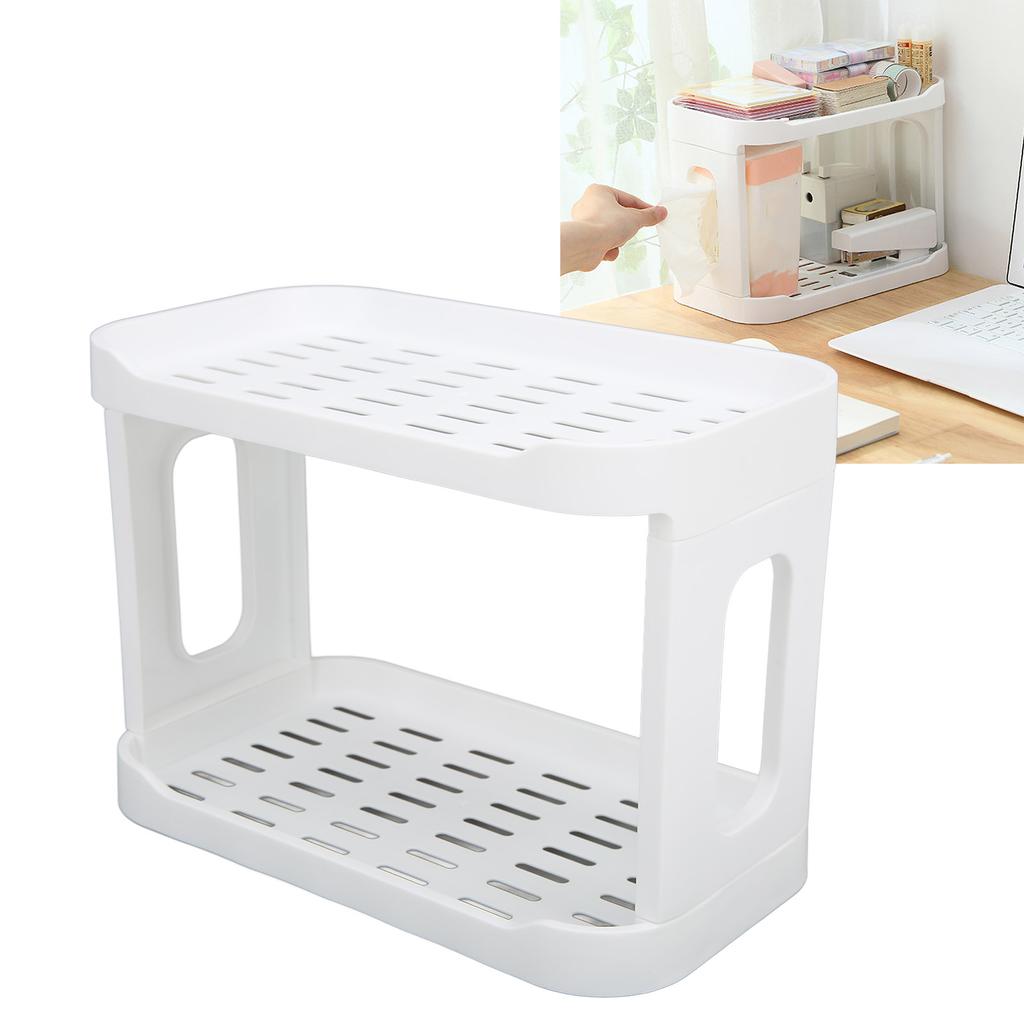 Double Layer Desktop Storage Rack Large Capacity Fence Design White Cosmetics Desktop Plastic Storag