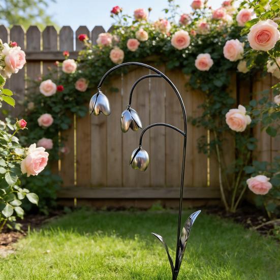 Metal Lily of The Valley Garden Decoration Weather-Resistant Outdoor Ornament Flower Sculpture for Patio Yard Lawn Decor