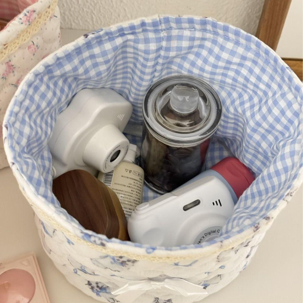 Bow Storage Basket Quilting Cotton Storage Bag Multi-Purpose Basket  Desktop Organization
