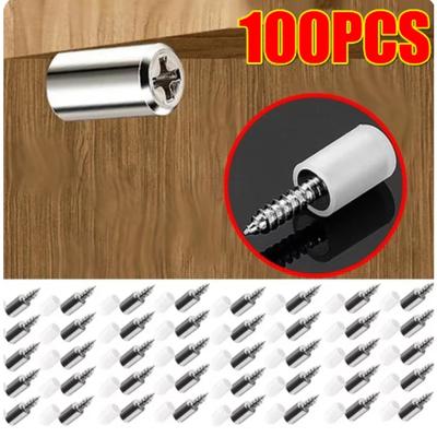 100Pcs Wardrobe Cabinet Glass Partition Nails Cross Self-tapping Screw with Rubber Sleeve Screw Plate Support Partition Bracket