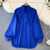 Elegant Simple Plus Size Casual Women's Shirts Spring and Autumn Loose Lantern Sleeve Cotton White Blouses Women Button Up Solid Shirt Top S-5XL 26032
