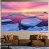 2D Iceberg Ocean Landscape Backdrop, Pink Sky Arctic Photography Background Cloth