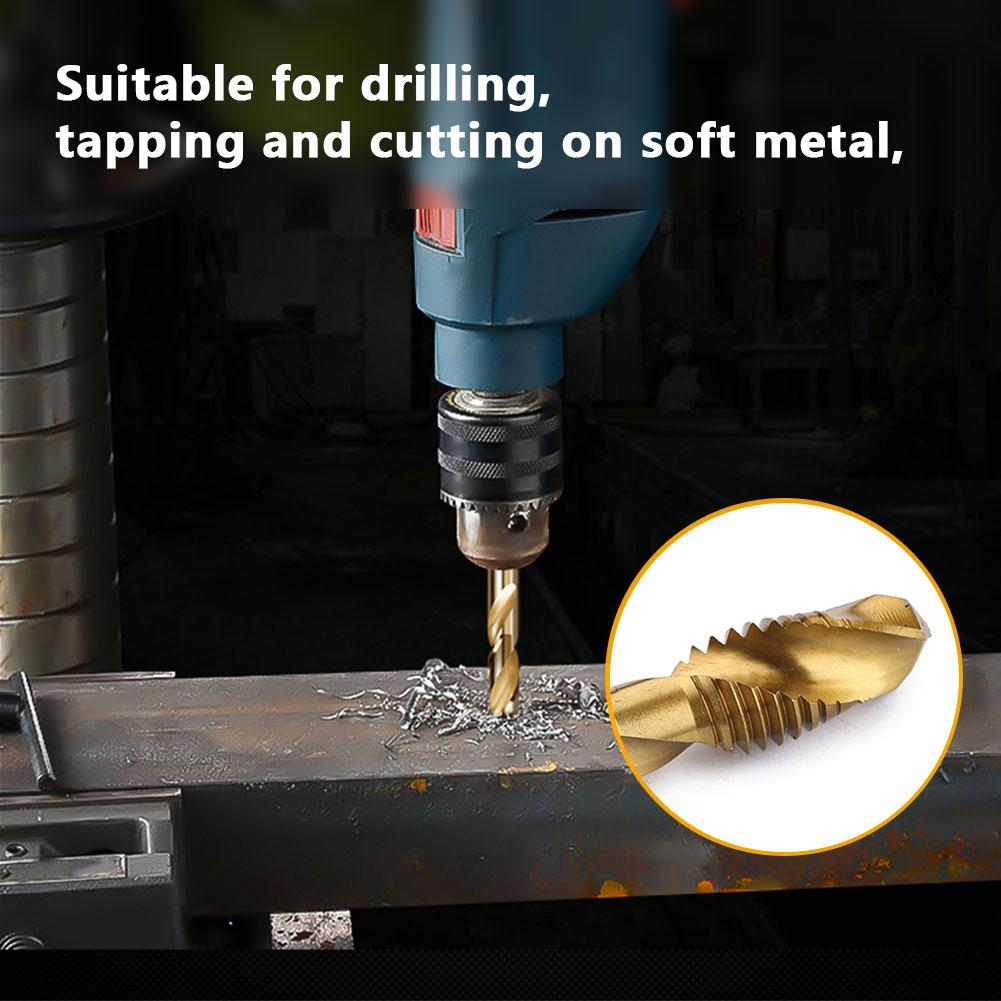 6 Pcs M3-M10 Screw Tap Drill Bits Metric HSS Taps Countersink Deburr Set Hex Shank Tap Bit Set for Metal Steel Wood Plastic
