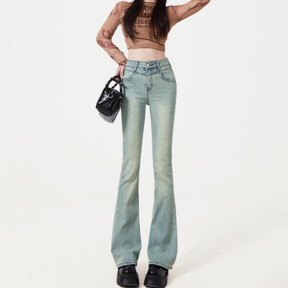 High-waisted and slightly pulled jeans women's spring 2025 new thin and high flared pants light-colored floor-mopping horseshoe pants