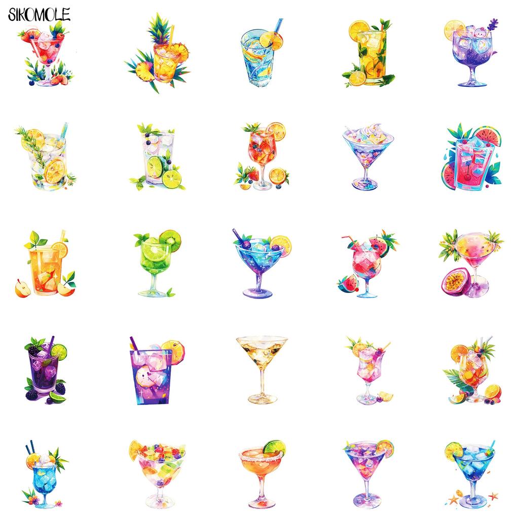 10 30 50Pcs Cartoon Cocktail Drinks Stickers Kawaii Mojito Aesthetic Diy Kid Travel Luggage Fridge Decal Graffiti Sticker Pack