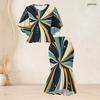 Women Plus Size Two Piece Skirt Set Round Neck Batwing Sleeve Printed Ruffle Hem Top Fishtail Skirt Red Black Gray