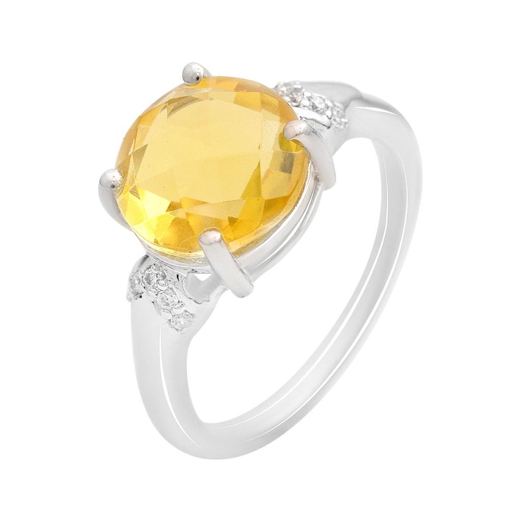 Серебряное кольцо с цитрином nano 3.58ct, фианитами, вес изделия 3,28 гр (2212850)