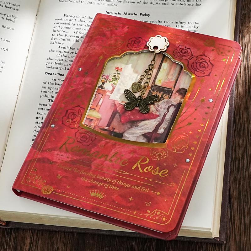 Rose Butterfly Laser Stamped Notebook with Magnetic Buckle - Retro Style Student Diary