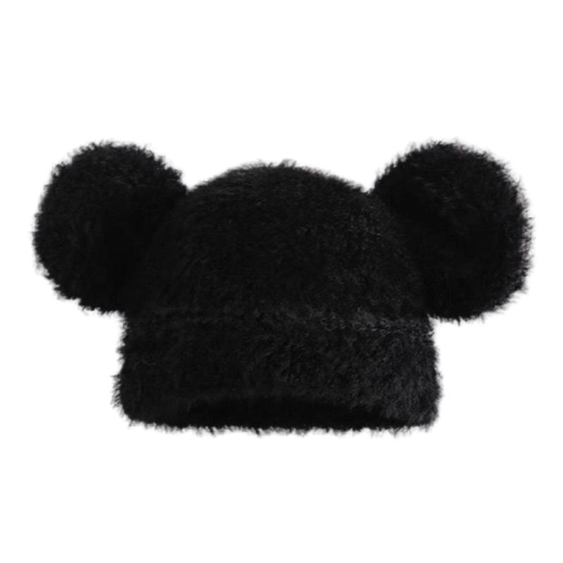 Furry Cartoon Bear Hat with Lovely Ear for Outdoor Sports Furry Hat with Ear Oversized Headgear Hat for Winter