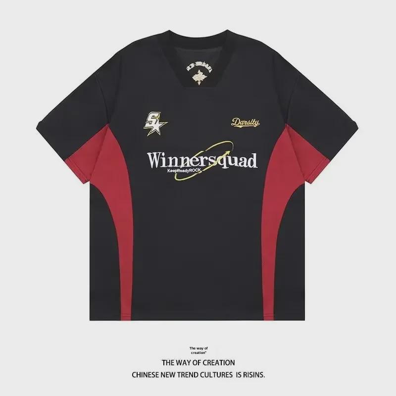 Men's American Style V-Neck Embroidered Short-Sleeve Jersey Tee - Summer Casual & Handsome