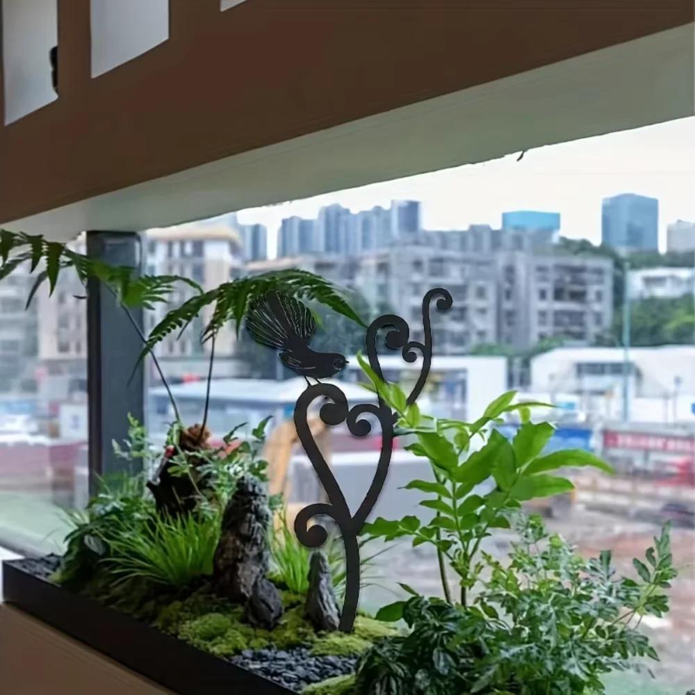 1 Pc Innovative Flower Pot Insert Iron Animal Garden Insert Double Heart Fern Leaf Bird Garden Flower Pot Outdoor Decoration