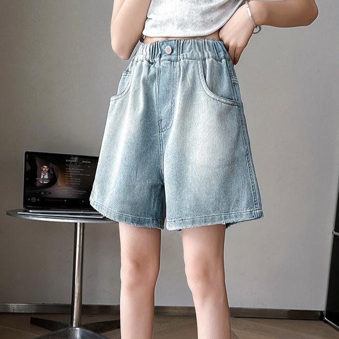 Girls' Summer Clothes Denim Shorts Versatile Outerwear Mid Length Pants Children's Casual Pants Women's Summer Cropped Pants