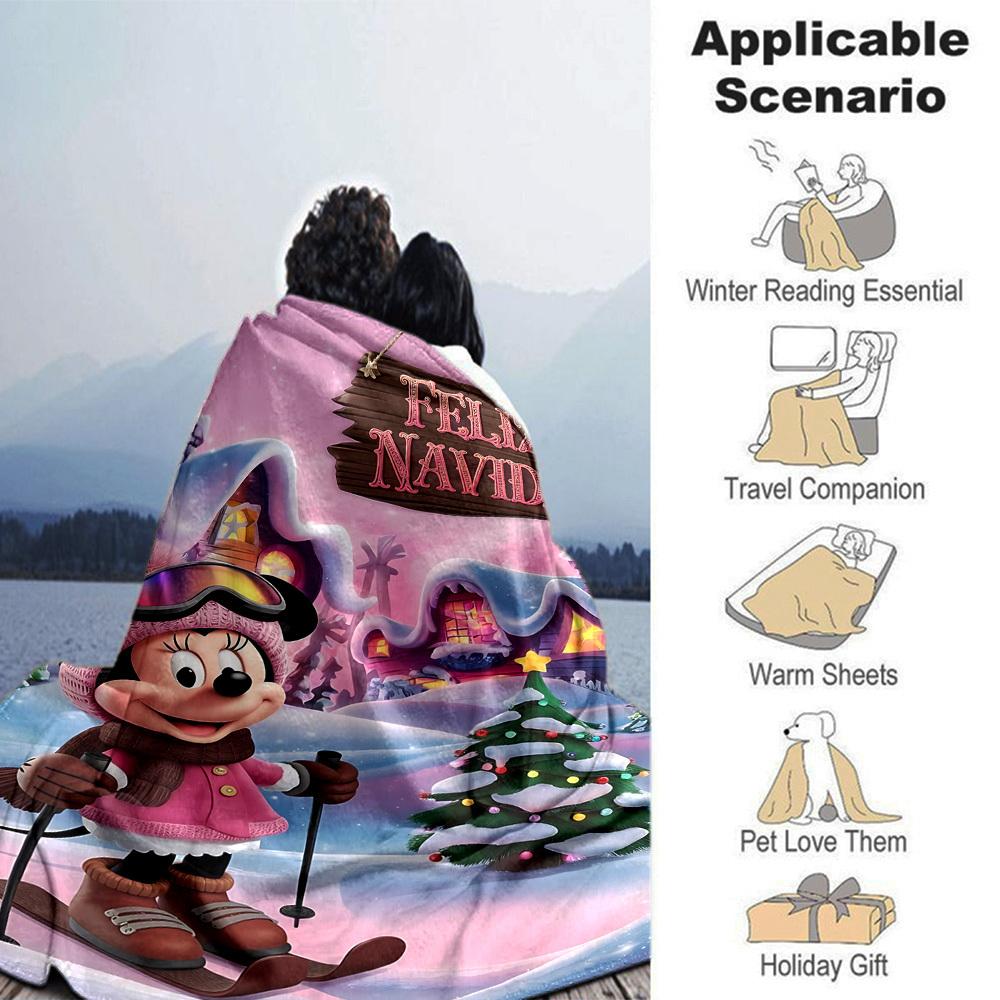 1pc Minnie Mouse Christmas blanket Lightweight Flannel Throw for Sofa Bed Travel Camping Livingroom Office Couch Chair