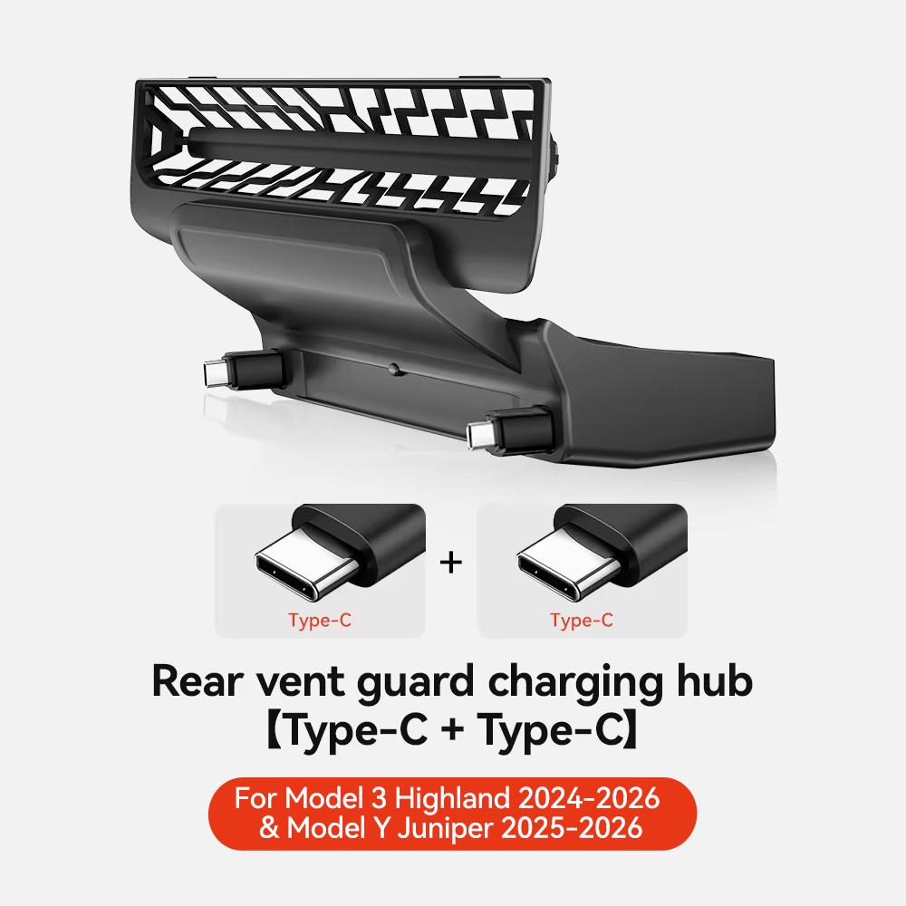 YZ For Tesla Model Y Juniper Model 3 Highland Rear Air Vent 27W Quick Charger USB Shunt HUB Power Splitter Apple Type-C Charger