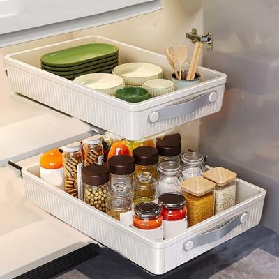 Étagère de Rangement pour Tiroir de Cuisine en Plastique Grande Capacité Organisateur de Meuble Coulissant Garde-manger
