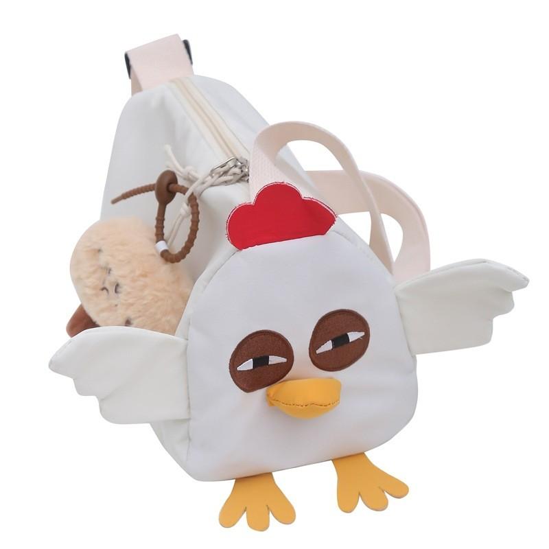 Chicken Cartoon Shaped Crossbody Bag With Plush Pendant For School And Outing