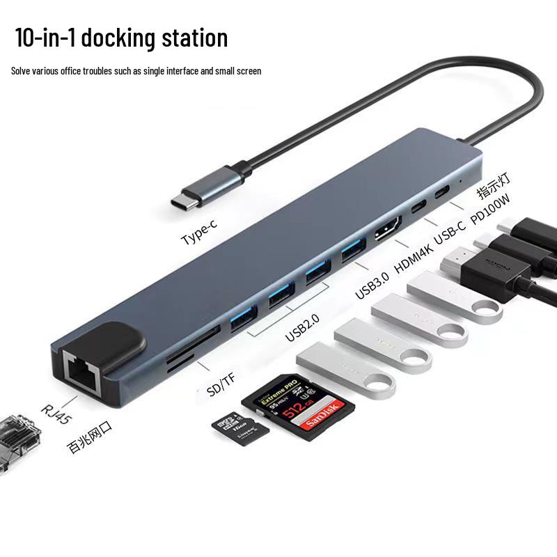 Type-C Multi-Port Adapter: USB Splitter, HDMI, Network, Converter, 5-in-1 Dock