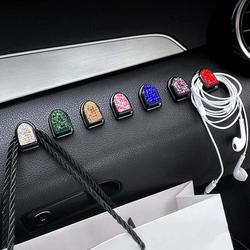 4PCS Multifunction Diamond Crystal Hooks Car Hanging Bag Holder Ornament Decor Hook Universal Creative Auto Interior Accessories