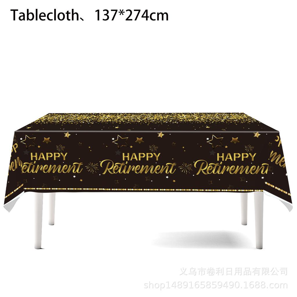 Black Gold Retirement Theme Party Supplies Tablecloth Decoration Arrangement Disposable Pe Tablecloth Retirement Party Tablecloth