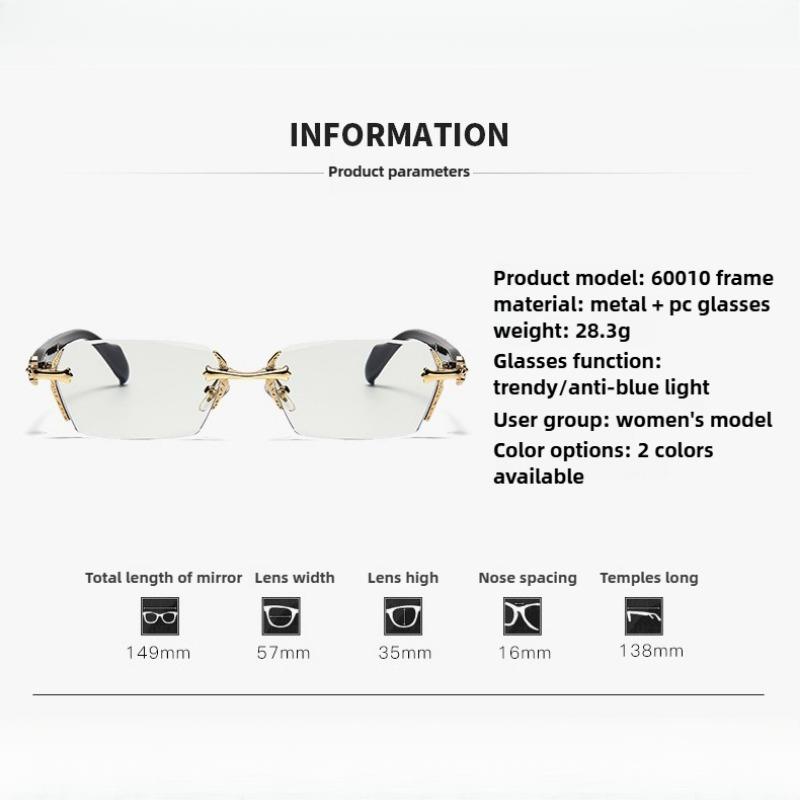 Frameless Anti Blue Light Glasses Rectangular Flat Lens for Women & Men