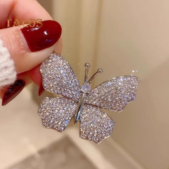 Women Brooch Butterfly Shape Rhinestone Vinatge Anti-slip Bag Coat Collar Hat Scarf Decoration Clothes Pin Party Prom Garment Jewelry