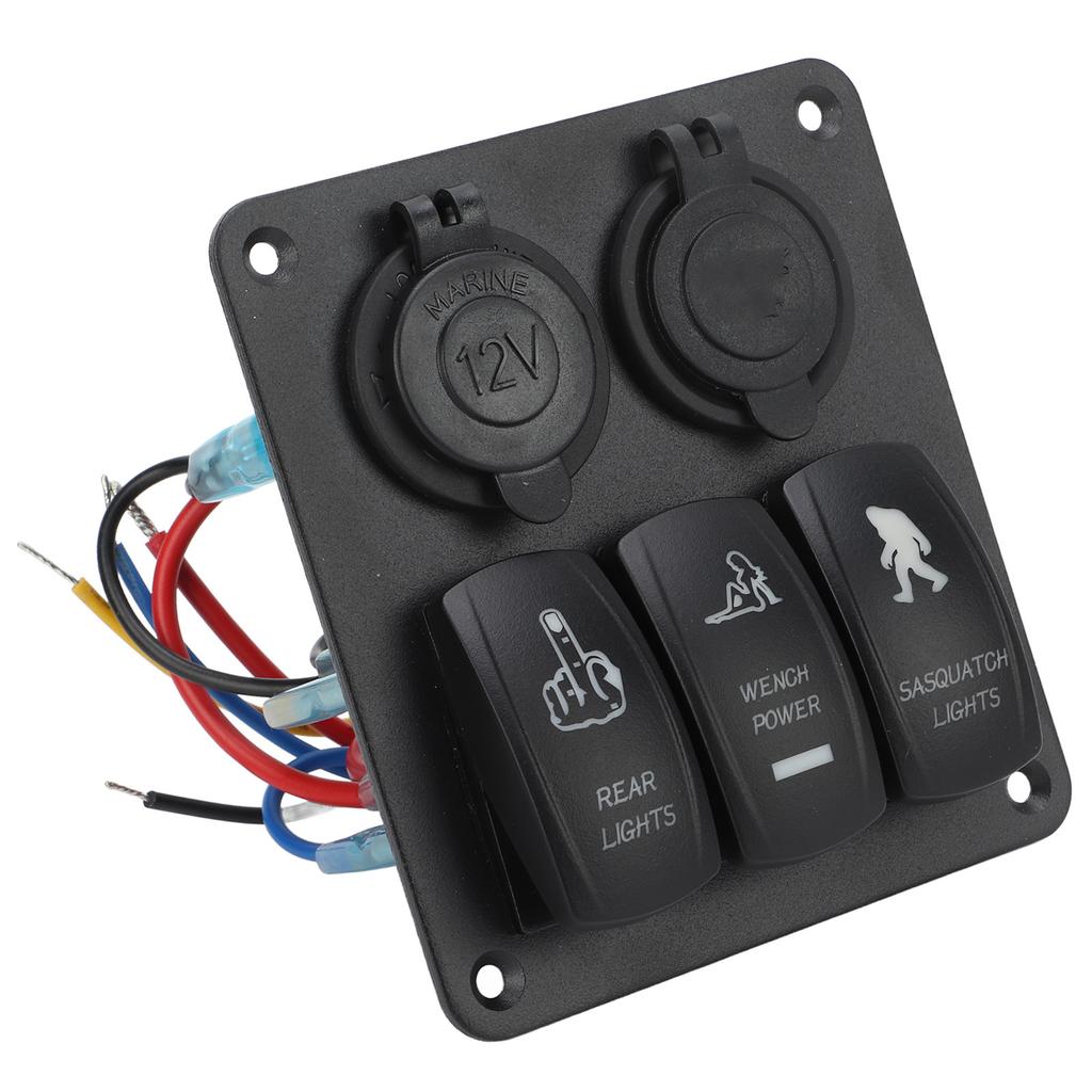 3 Gang Rocker Switch Panel 12V‑24V Dual USB Charger Cigarette Lighter Socket ON Off Switch for Truck