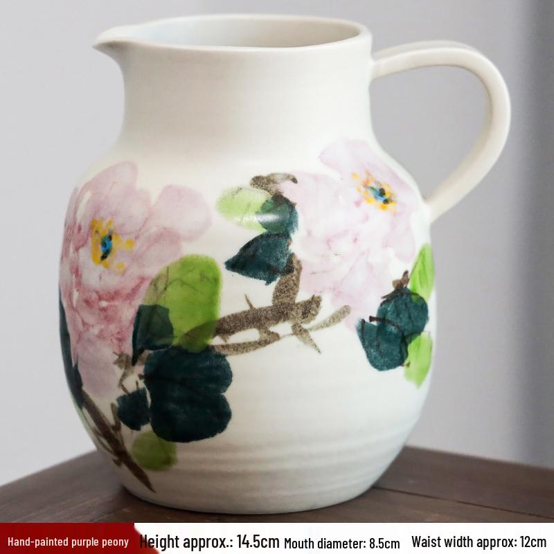 Hand-painted Peony Ceramic Vase for Hydroponic Flower Arrangement