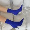 Stivali alla caviglia da donna in tessuto elasticizzato Autunno Primavera Punta appuntita sexy Tacco alto Moda Calzini da donna Scarpe con tacco a spillo