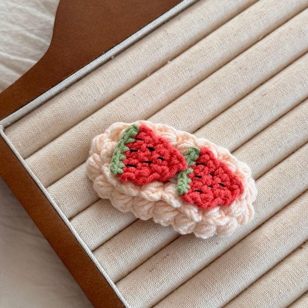 Cartoon Fruit Sweet And Cute Hairpin Handmade Wool Crocheted Autumn Winter Bangs Clip BB Clip Trendy Hair Accessories