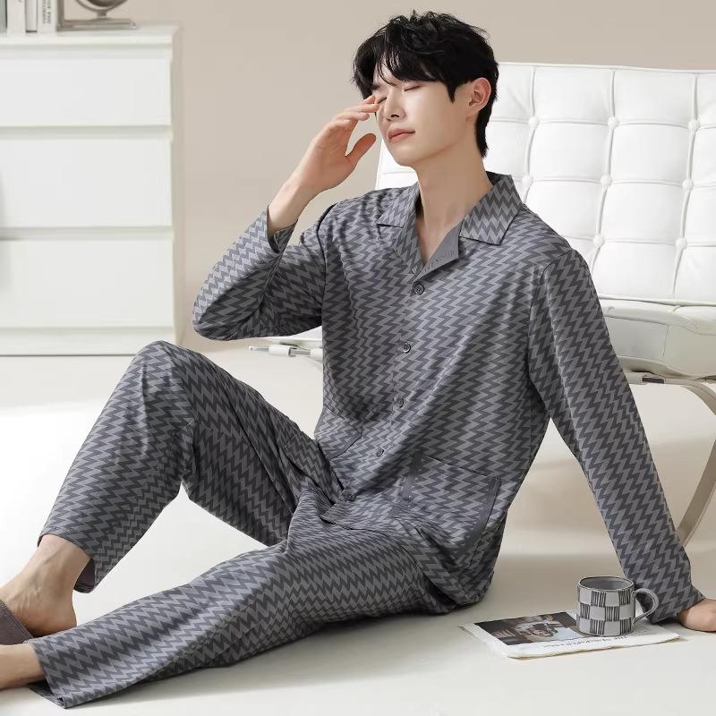 Men's Pajamas Men's Autumn 1011 New Modal Cotton Long-sleeved Large Size Fashion Simple Loungewear Autumn and Winter