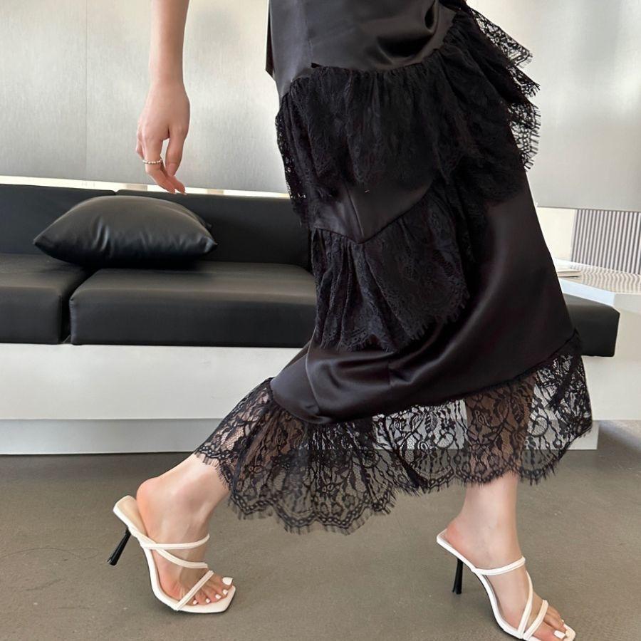 Thin Heel One-word Wear Sandals Fashion Korean Version High Heel 2025 New Summer Square Head Cool Slippers Red