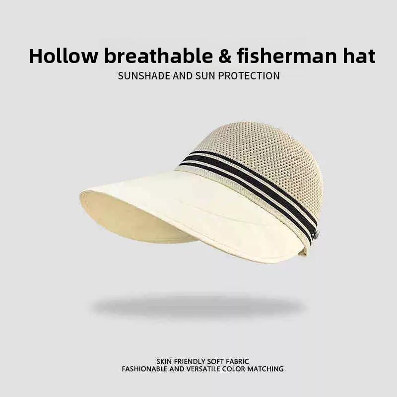 

1Pc Beach Summer Hollow-Out Sun Hat For Women,Wide Brim Breathable Versatile Plus Wide Peaked Fisherman Cap For Uv Protection One Size