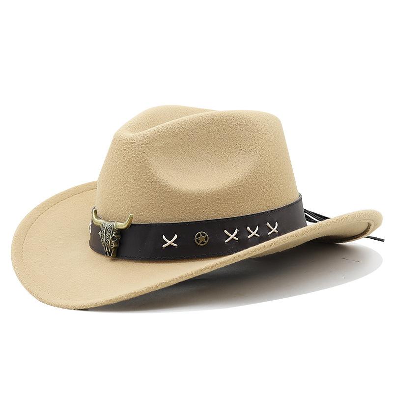Hot-Selling Top Hat, Ethnic Style, Western Cowboy Top Hat, European And American Retro Bull Head Riding Hat, Woolen Felt Hat