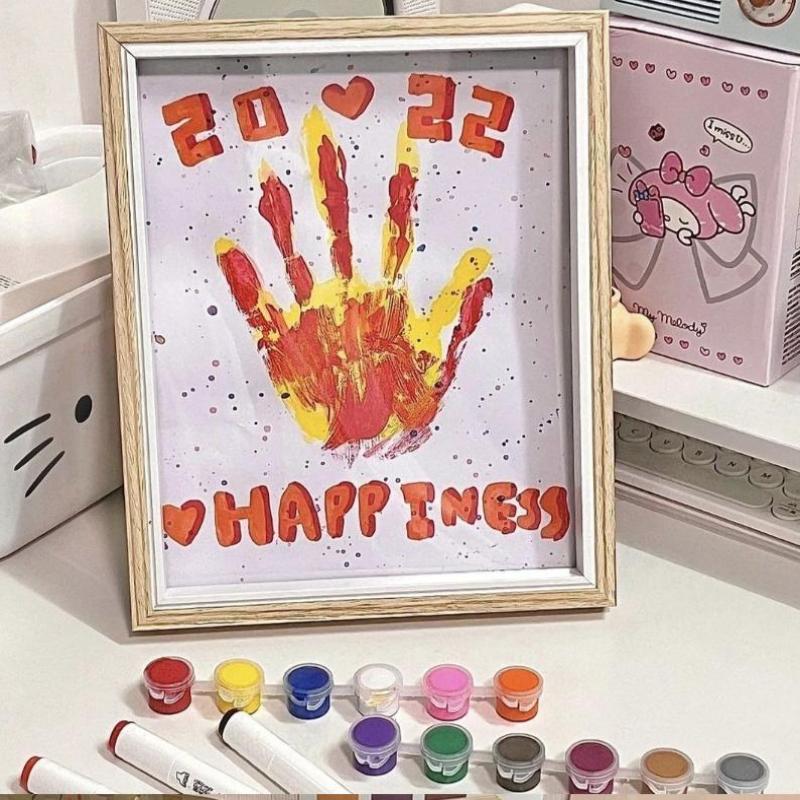 Diy Couple Hand Paint Shadow Box Frame Wooden Handprint Photo Frame 12-Color Paint Set Display Gifts