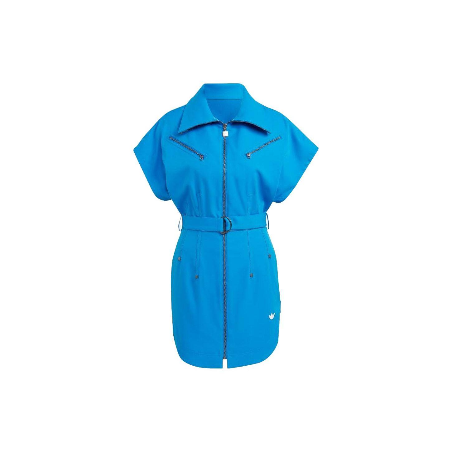 

Adidas Blue Version Solid Color Zip Collar Dress Women Dresses IB5790 S