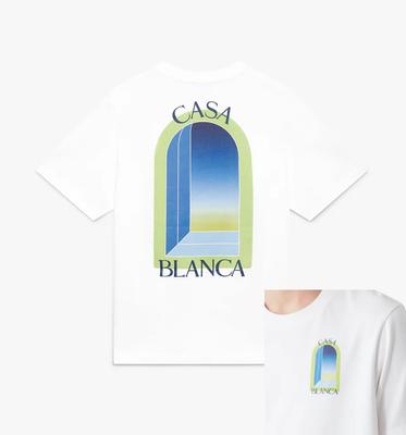 T-shirt Bianca a Maniche Corte con Stampa ad Arco di Alta Qualità, Maglietta Casual Girocollo, T-shirt Estiva con Stampa Grafica, Vestibilità Larga, per Unisex e Donna