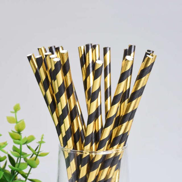 

Black Gold Party Favors Cups Towel Western Dinner Plate Banquet Birthday Graduation Party Tableware Food Photography Props 25pcs straw #1