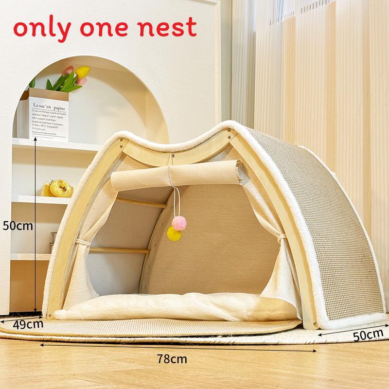 Wooden Cat House With Semi Closed Design And Cat Scratcher For Multisize Cats And All Seasons