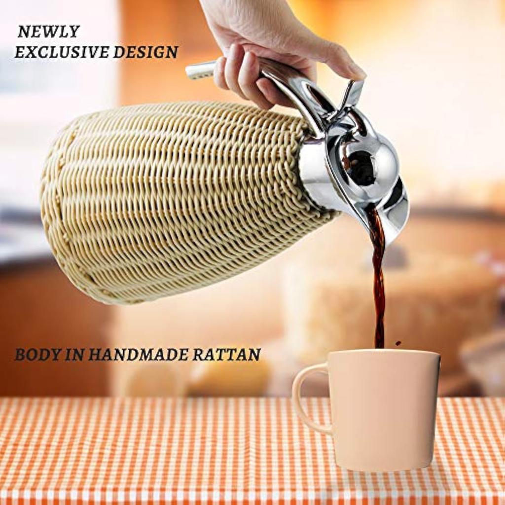 1.5L Stainless Steel Rattan Thermos Tea Carafe Coffee Thermal Carafe High-capacity Vintage Thermo Jug Hot Water Bottle Termo Pot