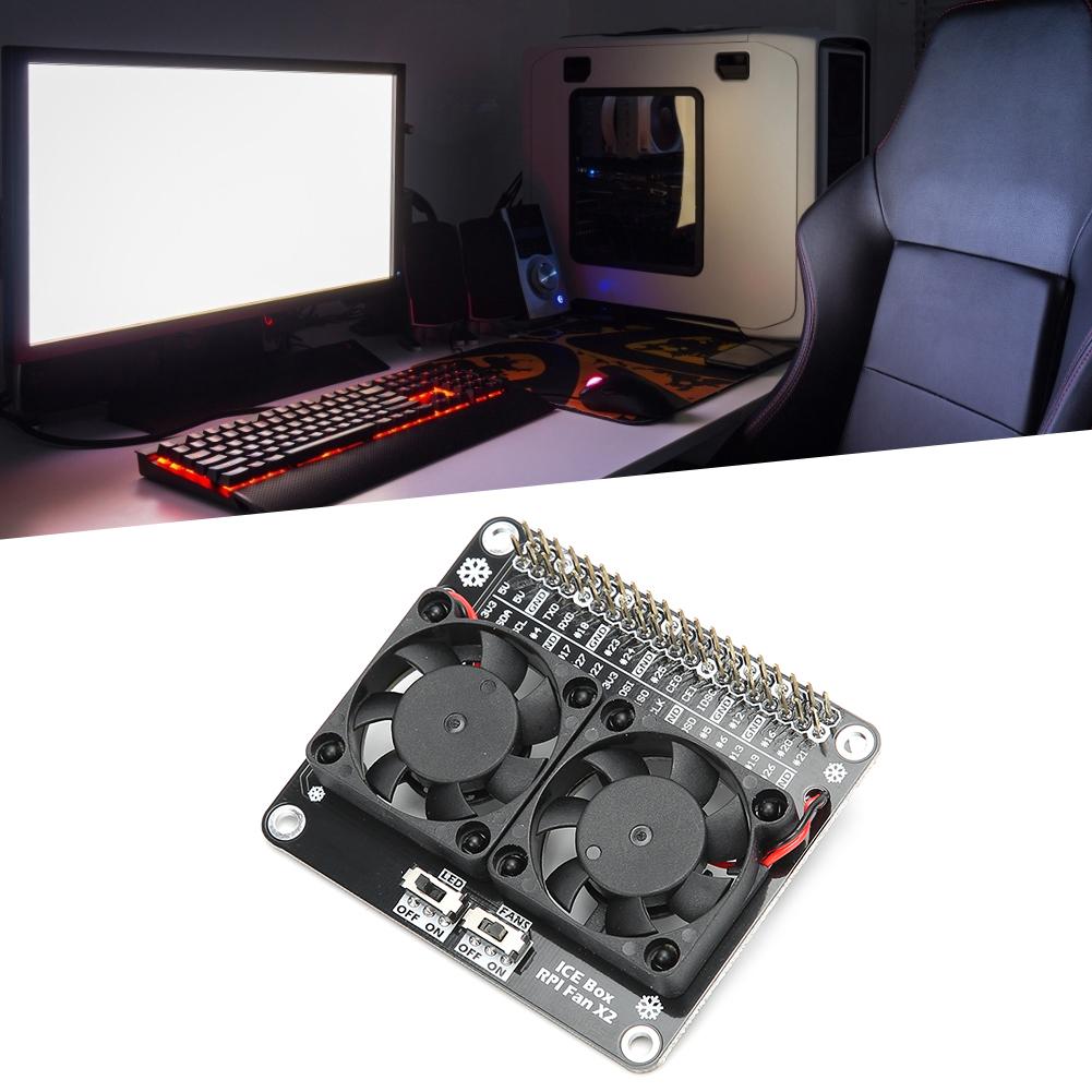 Cooling Fan for Raspberry Pi Heat Sink Expansion Board LED Light Double Fans C2448