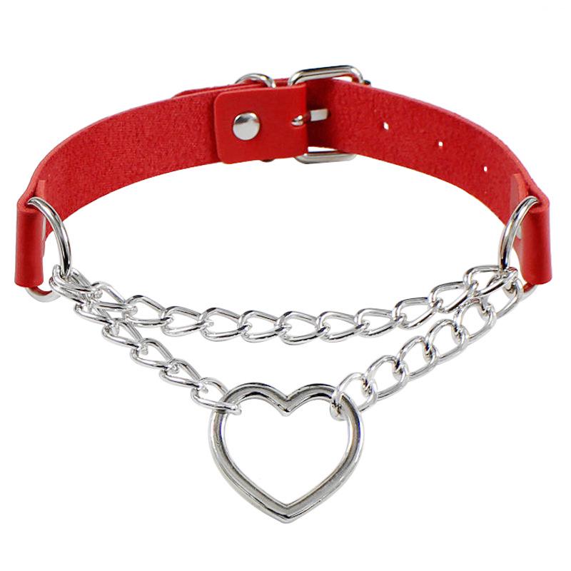 Eco-friendly Harajuku Peach Heart PU Leather Choker Necklace - Trendy Heart-Shaped Clavicle Chain