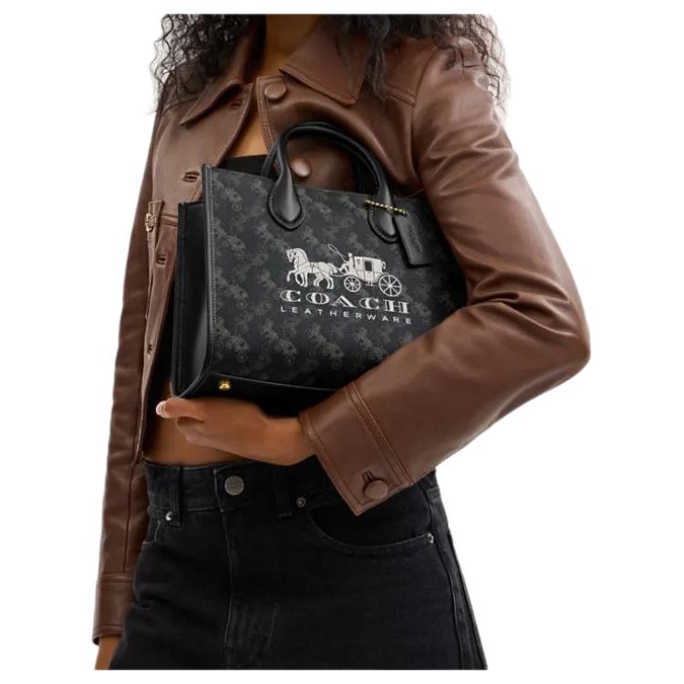 Coach Ace 26 Logo-Print Tragetasche Damen Tragetaschen Trüffelschwarz CR680-B4SI1