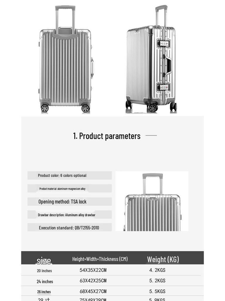 Aluminum-Magnesium Vintage Luggage with Universal Wheels - 20" Carry-On & 24" High-End Case for Women