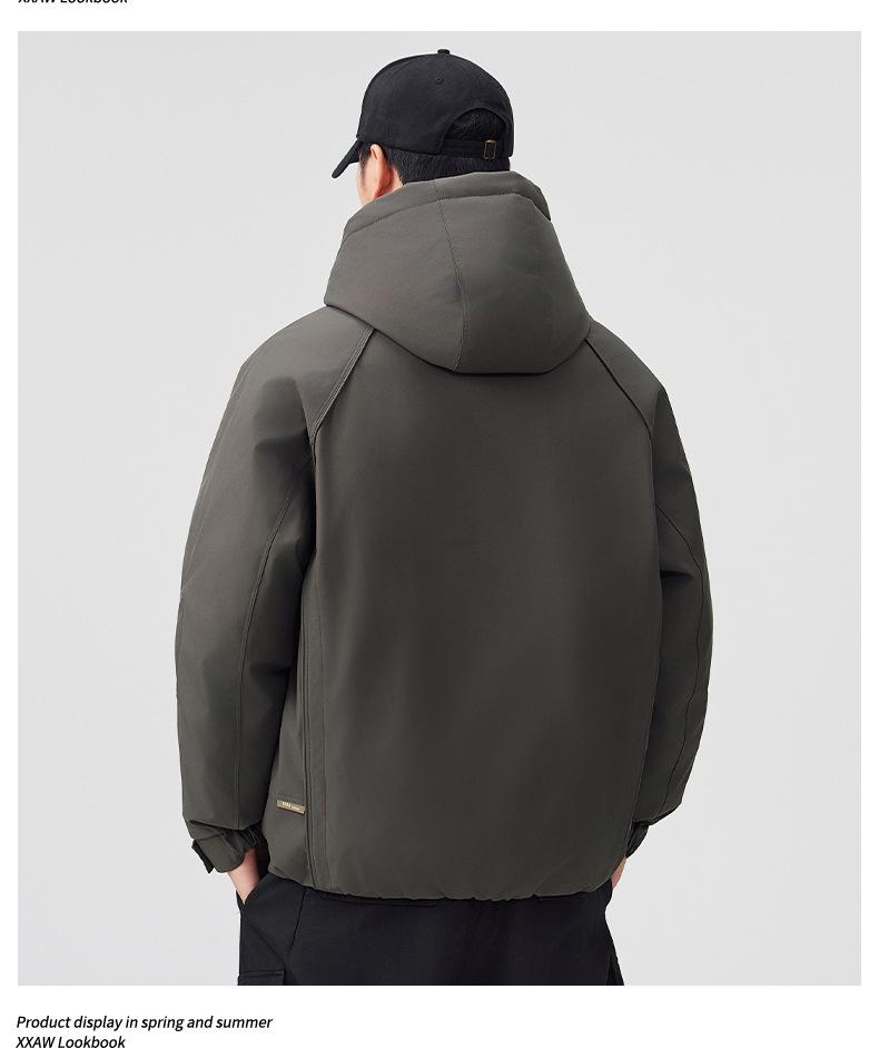Mu Yuan Men's Deconstructed Hooded Windbreaker Down Jacket - Trendy American Brand Winter Outerwear with White Duck Down.