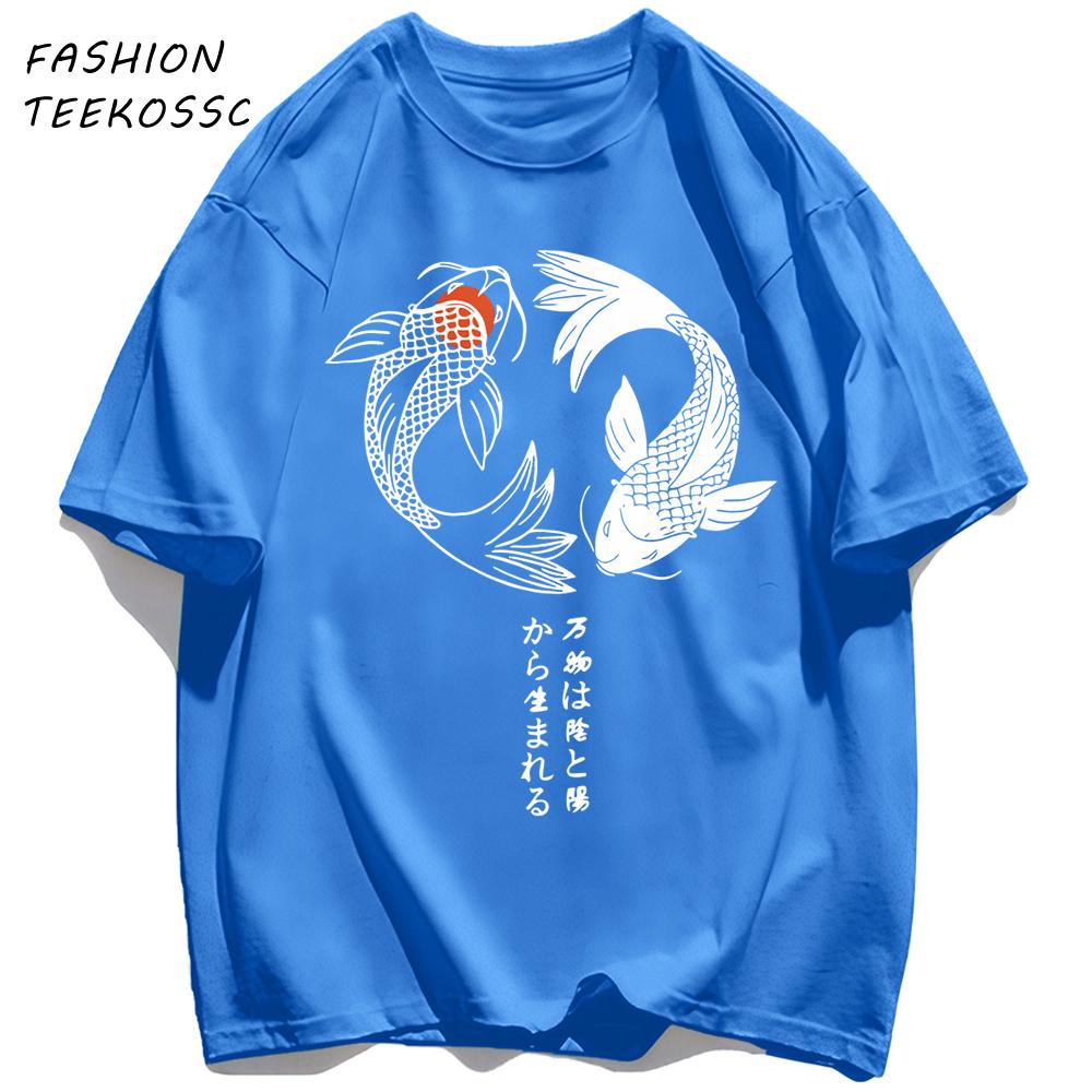 Two Koi Fish Swimming In Watermen T Shirts AllMatch Soft Short Sleev Fashion Summer Basics TShirt Unisex Cotton Loose Top
