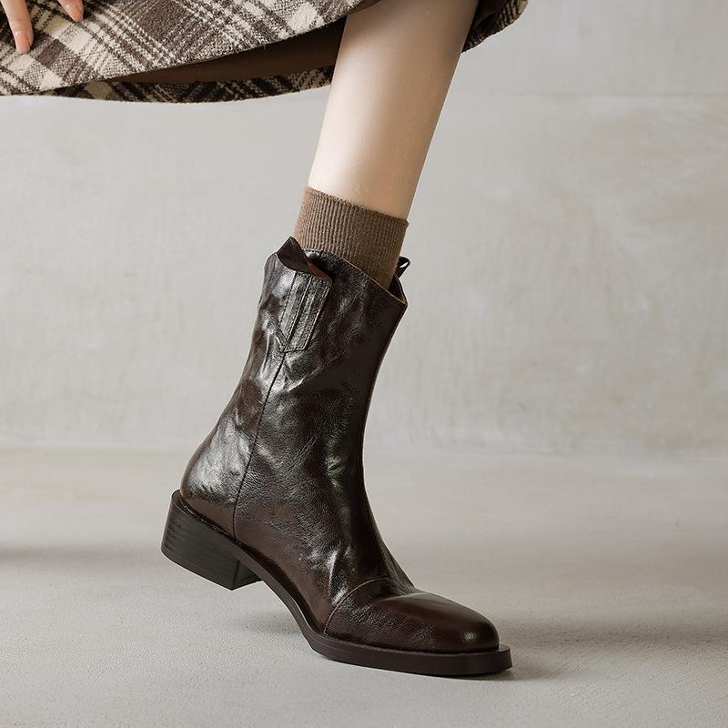 Fashion 2025 New Winter Women Boots Fashion Med Heels Pointed Toe Women Shoes  Ladies Western Boots Modern Chelsea Short Boots